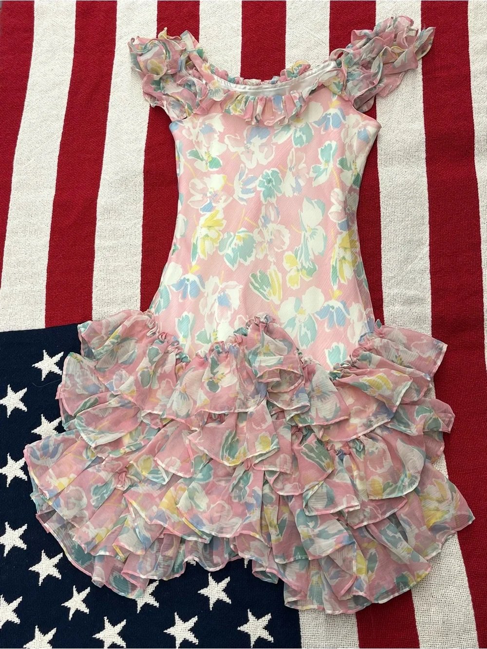 Ralph Lauren Pink Floral Ruffle Dance Dress Girls Size 10
